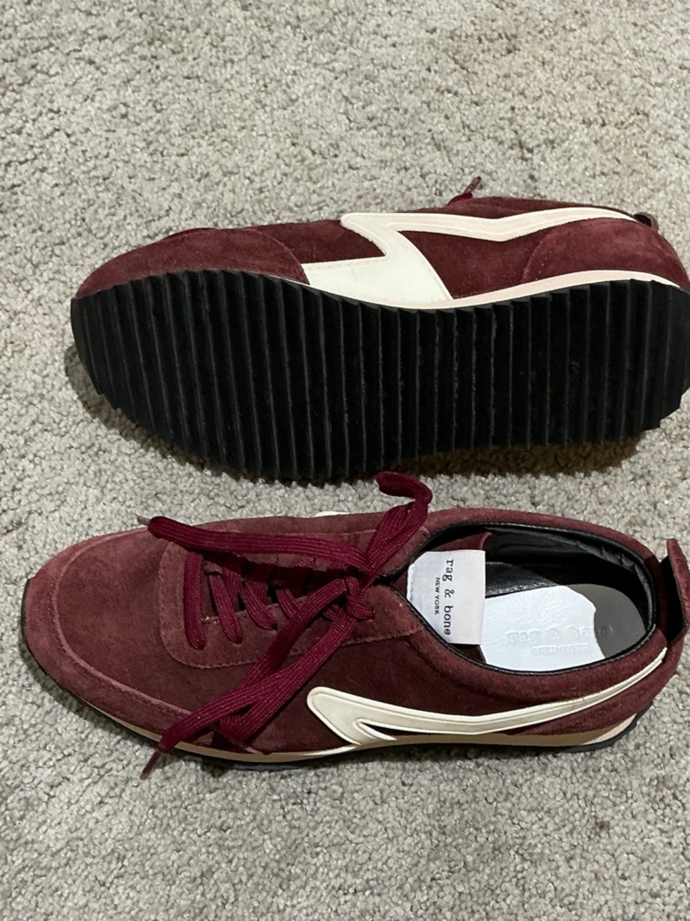 rag & bone Women’s Burgundy Suede Lace-Up Sneakers - Picture 2 of 2